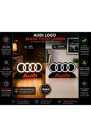 Audi Masa Lambası , Audi Logolu Led Işıklı Masa Lambası , Audi Gündüz Gece Masa Lambası Siyah