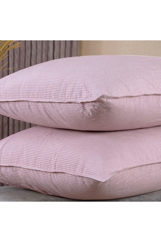 Pamuklu İpliği Boyalı Yıkamalı Kapaklı Yastık Kılıfı 2 Li Set 50x70 Cm Çift İğne Detaylı Pembe