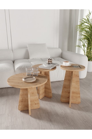 Mush 3lü Zigon Sehpa Safir Meşe - Tamamı Mdf