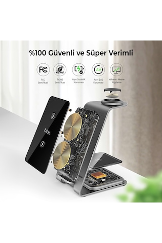 Bix BXMW3 15W 3in1 Ultra İnce Manyetik Kablosuz Şarj Standı