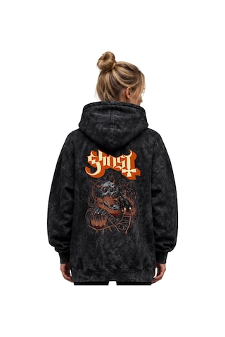 Sevbano Ghost Rock Metal Müzik Grubu Baskılı Unisex Oversize Yıkamalı Hoo Siyah