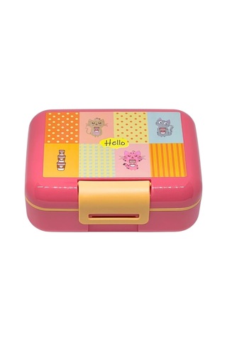 Lexroo Bento 1600ml Lunchbox Sevimli Kedi Desenli Tek Katlı 2 Bölmeli Pp Plastik Sefer Tası Yemek Çok Renkli