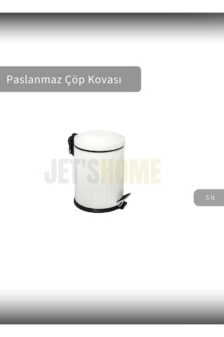 Jet's Home Pedallı Banyo Çöp Kovası Paslanmaz 5 Lt Mutfak Çöp Kutusu Beyaz Beyaz