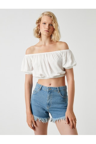 Koton Crop Bluz Omzu Açık Kırık Beyaz 2sak60366pw 2SAK60366PW001