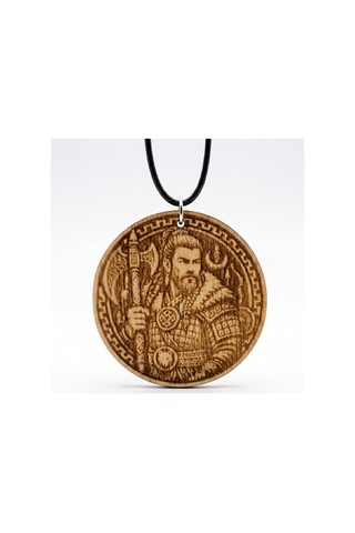 Göktürk Alp Savaşçı Ve Bozkurt Motifli Ahşap Erkek Kolyesi 44 Mm 011 - Kahverengi