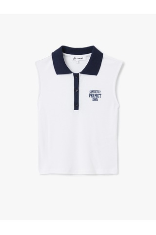 Koton Slim Fit Polo Yaka Kolsuz Kolej İşlemeli Üst Beyaz 5sal30093ık Beyaz