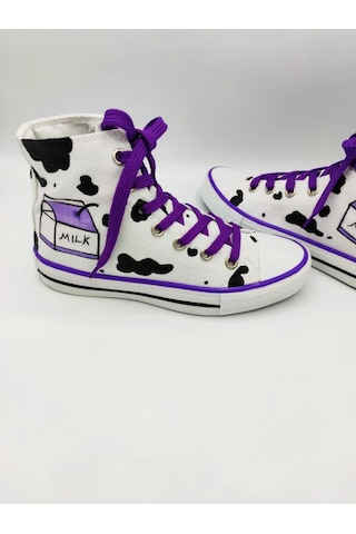 El Boyaması Milk Convers Modeli Sneaker Günlük Spor Ayakkabı (518920489) Beyaz