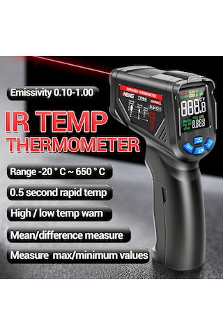 Maiyame Endüstriyel Enstrüman Aneng Th05 -20 C 650 C Kızılötesi Sıcaklık Ölçer, Lazer Sensörlü Hızlı Ölçüm, Siyah, Batarya Hariç
