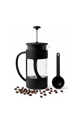 Borosilikat Cam French Press 350 ml – Mat Siyah Gövde