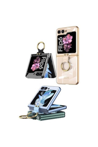 Galaxy Uyumlu Z Flip 6 Kılıf Zore Yüzüklü Kıpta Kapak-mavi