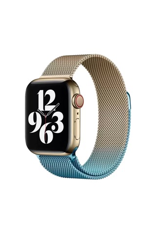 Newface Apple Watch Uyumlu 38mm Metal Mıknatıslı Kordon - Metalik Gold-mavi