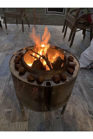 Ateş Çukuru Altı Kapalı Kulplu Model Bahçe Şöminesi Gri