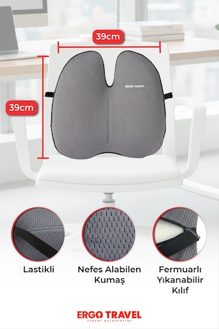 Viscofoam Ultralüks Ortopedik Bel Yastığı Ergonomik Bel Destek Minderi Ofis & Araç Uyumlu - Gri