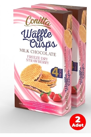 Conitta Waffle Crisps Çilek Kremalı Ve Sütlü Çikolatalı Çıtır Gofret 100 Gr. 2 Adet