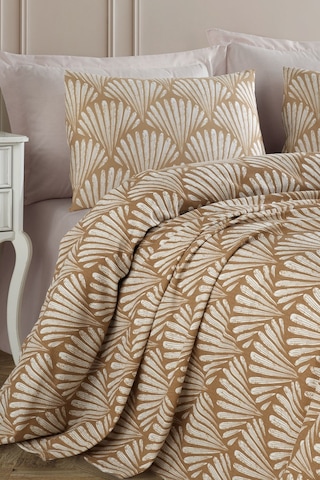 Baskılı Pike Takımı Tek Kişilik Yelpaze Kahve Kahve