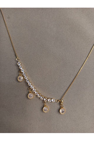 Beren Aksesuar Stainless Steel Zirkon Taşlı Çelik Kolye Gold