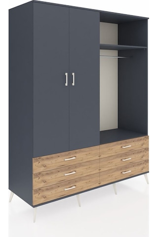 Kronos Gardrop 4 Raflı 6 Çekmeceli 2 Askılı 176x59x221 Antrasit-antrasit/çam Antrasit/çam