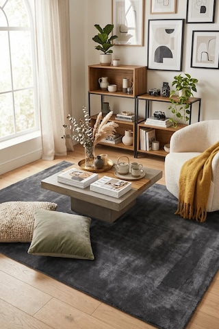Poly Peluş Halı-antrasit- Salon-mutfak-antre-oturma Odası-yumuşak-kaymaz Taban-yıkanabilir Modern