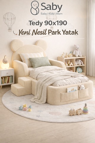 Saby Luxury Tedyy Baza Ve Başlıklı Montessori Full Sünger Yatak Seti - Bej