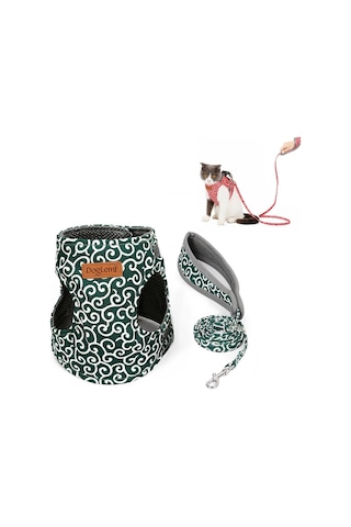 Doglemi Pet Kedi Çekiş Halat Göğüs Koşum Yelek Tipi Çekiş Takım Kedi Yürüyüş İpi, Boyut: S Yeşil Çok Renkli