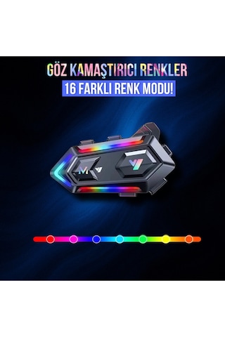 Motorsiklet Kask Interkom Kulaklık Rgb Işıklı Bluetooth 5.3 Çift Telefon Bağlantı