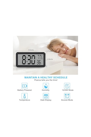 Xurunkeji Dijital Çalar Saat, Masa Saati, Pil İle Çalışan Lcd Elektronik Saat Dekorasyonları Yatak Odası Mutfak Ofis - Siyah