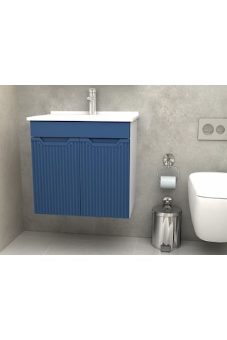 Noce Banyo Dolabı Aynalı Membran Kapaklı 65 Cm Mavi