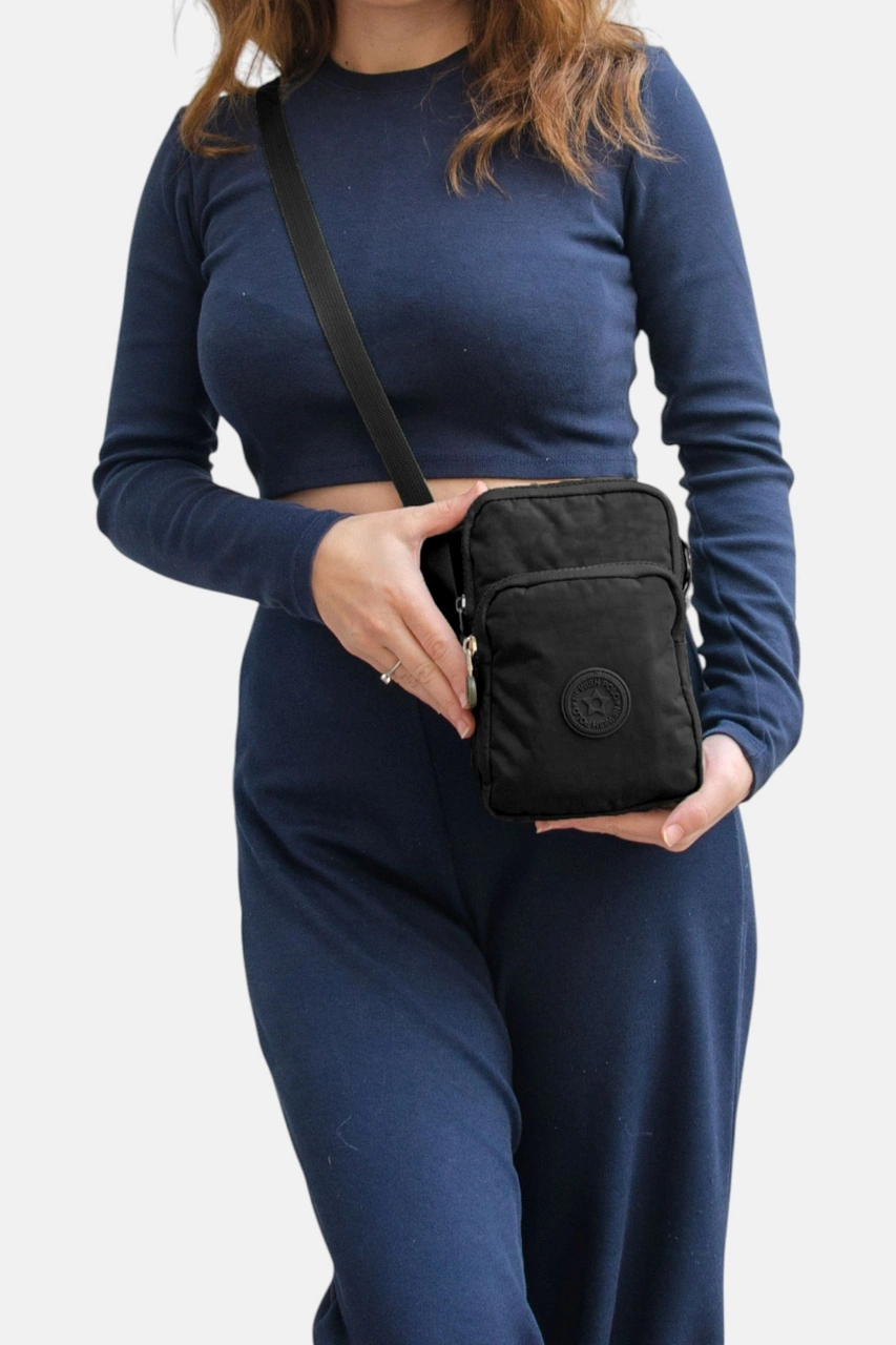 Lederax Krinkıl Kumaş Mini Omuz Çantası Çapraz Çanta Ld614 Siyah
