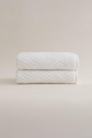 Ivory Beyaz Kabartma Dokulu Mikro Fiber %100 Pamuk 2li El Yüz Hav Beyaz