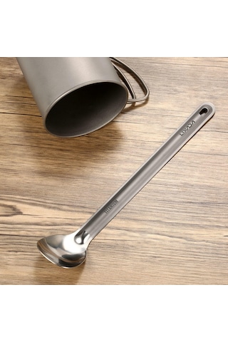 Lixada Titanyum Uzun Saplı Kaşık Cilalı Kase İle Açık Taşınabilir Yemek Kaşığı Çatal Bıçak Takımı Kamp B Çok Renkli