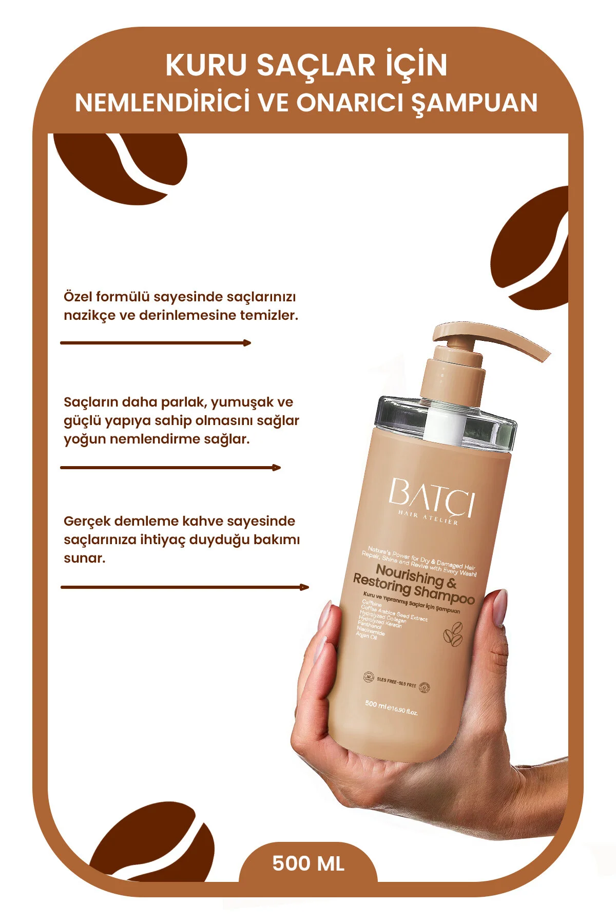 Kuru Saç Ve Cilt Için Onarıcı , Yatıştırıcı Gerçek Kahve Ile Üretilmiş Bakım Şampuanı 500 Ml Tüm Saçlar