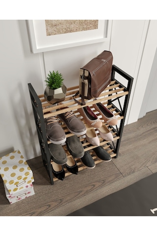 Dekoratif 4 Katlı Ayakkabılık Siyah