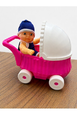 Pembe Oyuncak Bebek Arabası Seti Bebek Dahil 001