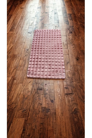 Dekoratif Bubble Peluş Post Halı Beyaz 111p Pudra Pembe