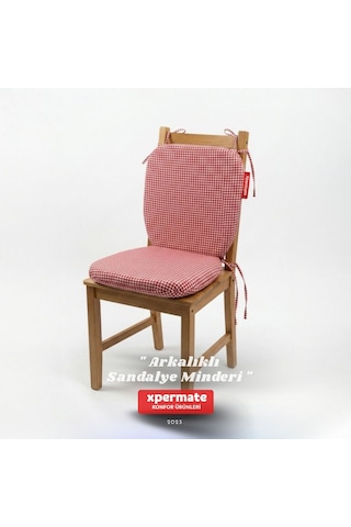 Pötikare Sırtlıklı Sandalye Minderi 42x42 Fermuarlı Yıkanabilir Kılıf Bağcıklı Minder Standart Fit Kırmızı