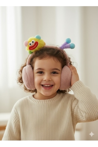 Kervan Pazarı Çocuk Peluş Katlanabilir Figürlü Kışlık Kulaklık Koyu Pembe
