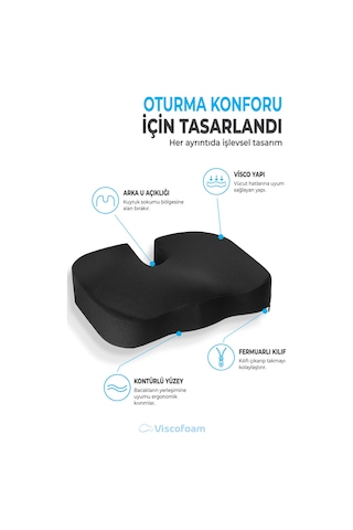 Viscofoam Ortopedik Oturma Minderi Hemeroid Kuyruk Sokumu Coccyx Oturma Minderi Visco Minder Siyah