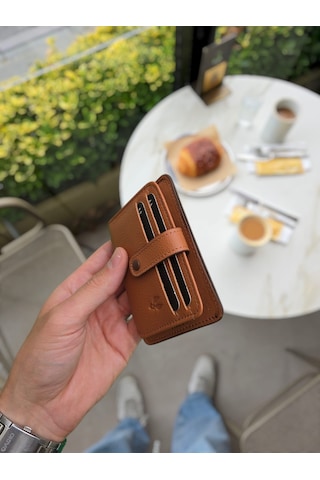 Visso 8600 Hakiki Deri Kartlık Unisex İsme Özel Çanta Kahve Napa