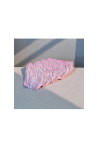 Papatay 7423 Kadın Standart Normal Bel Yumuşak Kumaşlı Hava Alabilen Çizgi Desenli 4'lü Paket Bikini Külot Pembe Pembe