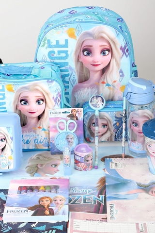 X Dekomus Lisanslı Elsa Frozen Full Kırtasiye Seti Anaokul,beslenme Ve Kalem Çantası,beslenme Kabı,matara,beslenme Örtüsü Altın