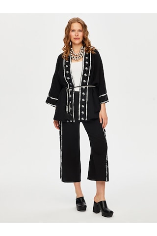 Faik Sönmez Resort Palmiye Baskılı Müslin Kimono S25kmn006 Us25kmn00610 Siyah