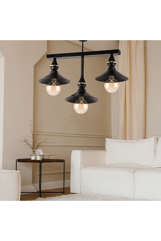 Dede Üçlü Ufo Sarkıt Avize Siyah Japon Şapkalı Siyah3