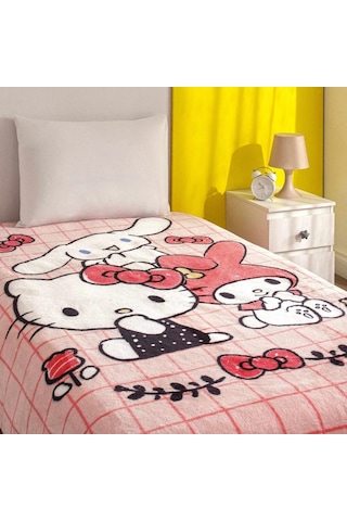 Taç Ek Kişilik Çocuk Battaniye 160x220 Hello Kitty Friends Pembe Pembe