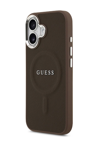 Apple Uyumlu iPhone 17 Kılıf Guess Lisanslı M-safe Özellikli Klasik Yazı Logolu Pu Deri Kapak Kahverengi Kahverengi