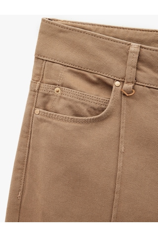 Koton Nervürlü Cepli Düğmeli Yüksek Bel Pamuklu Düz Paça Pantolon - Straight Fit Jean Kahverengi 6wal40023mw Kahve