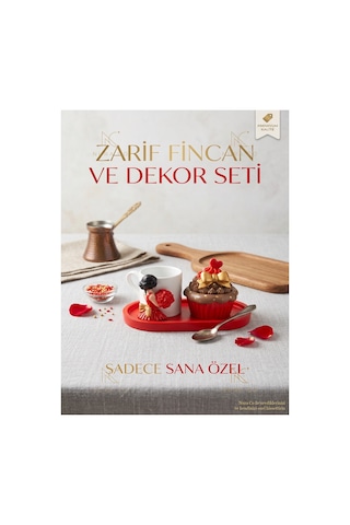 Zarif Fincan Kahve Seti - Dekoratif Cupcake Şekerlik Kırmızı Tabak El Yapımı - Premium