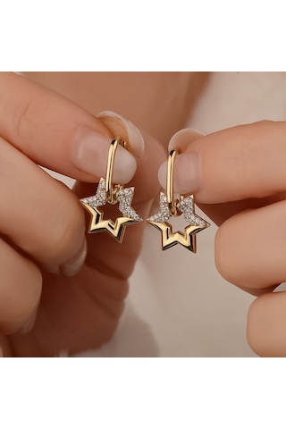 14k Altın Star Light Sallantılı Küpe