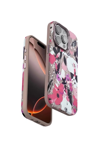 Onegif Apple iPhone Uyumlu 15 Pro Max Flower Series Magsafe Kapak - Pembe Arka Kapak