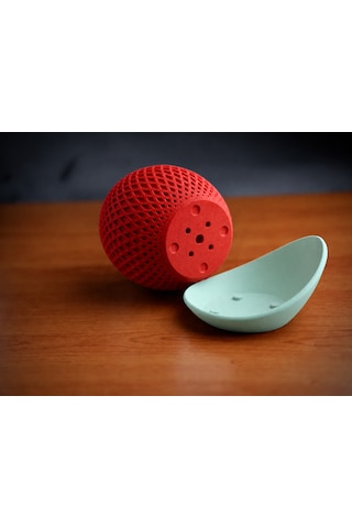 3d Baskı Küre Saksı - Kafes Dokulu İki Parçalı Dekoratif Saksı - Kırmızı-mint Diğer