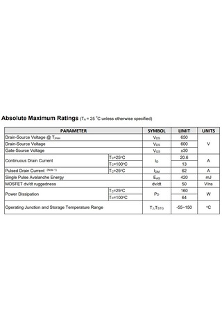 Pjmh190n60e1 600v, 20.6a, 180mohm N-channel Mosfet